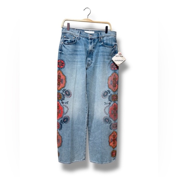 NWT MOTHER Lil' Maven Sneak Wide Leg High Waist Baggy Boho Printed Jeans Size 30 - Picture 3 of 5